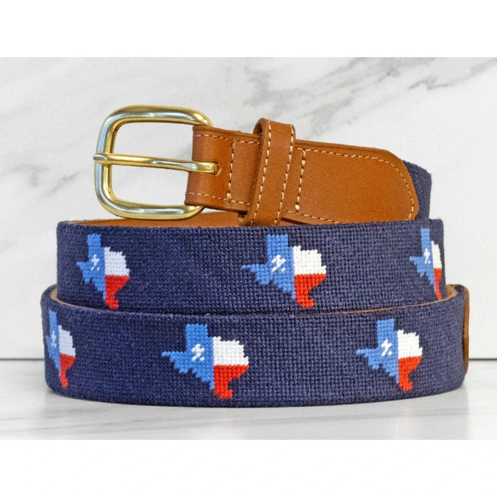 Brewster Belt Co. Belt Texas Custom Needlepoint Leather Men's 46